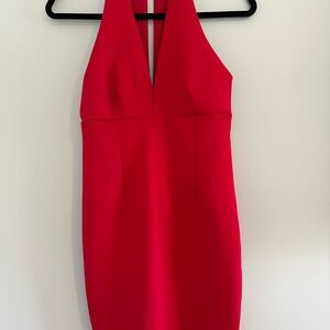 Red Sheath Cocktail Dress with Sleeveless Design and Plunge Neckline